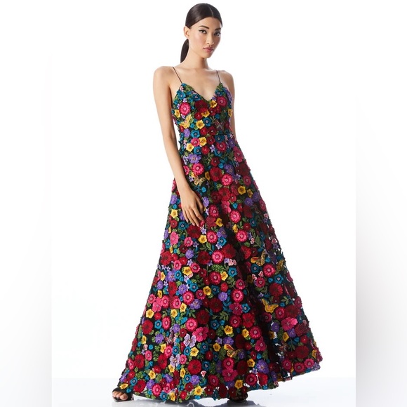 ALICE + OLIVIA Domenica Embellished Floral Black Ball Gown Dress Sz 4. Worn once - Picture 4 of 8